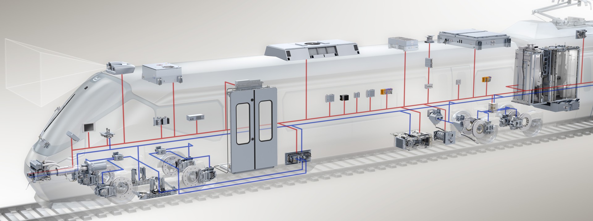 Train interior with technology and system components