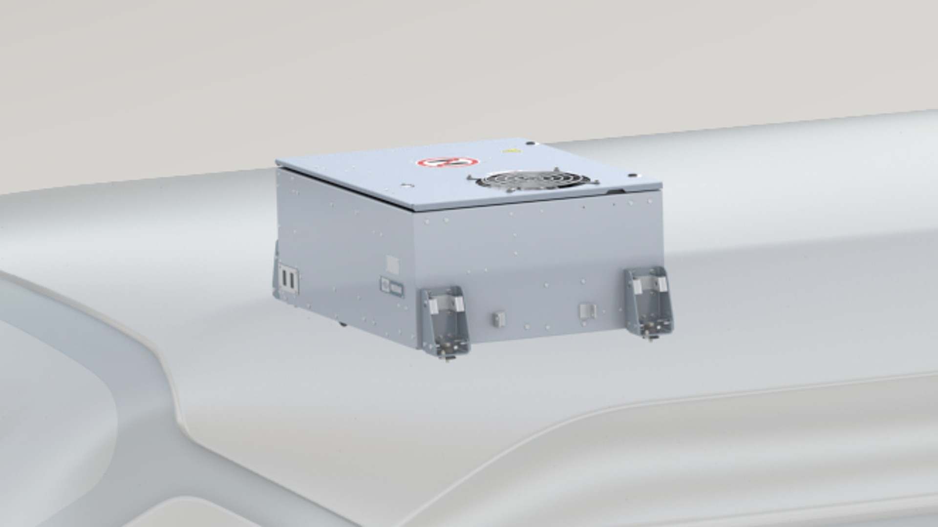Roof-mounted cooling unit for vehicle technology.