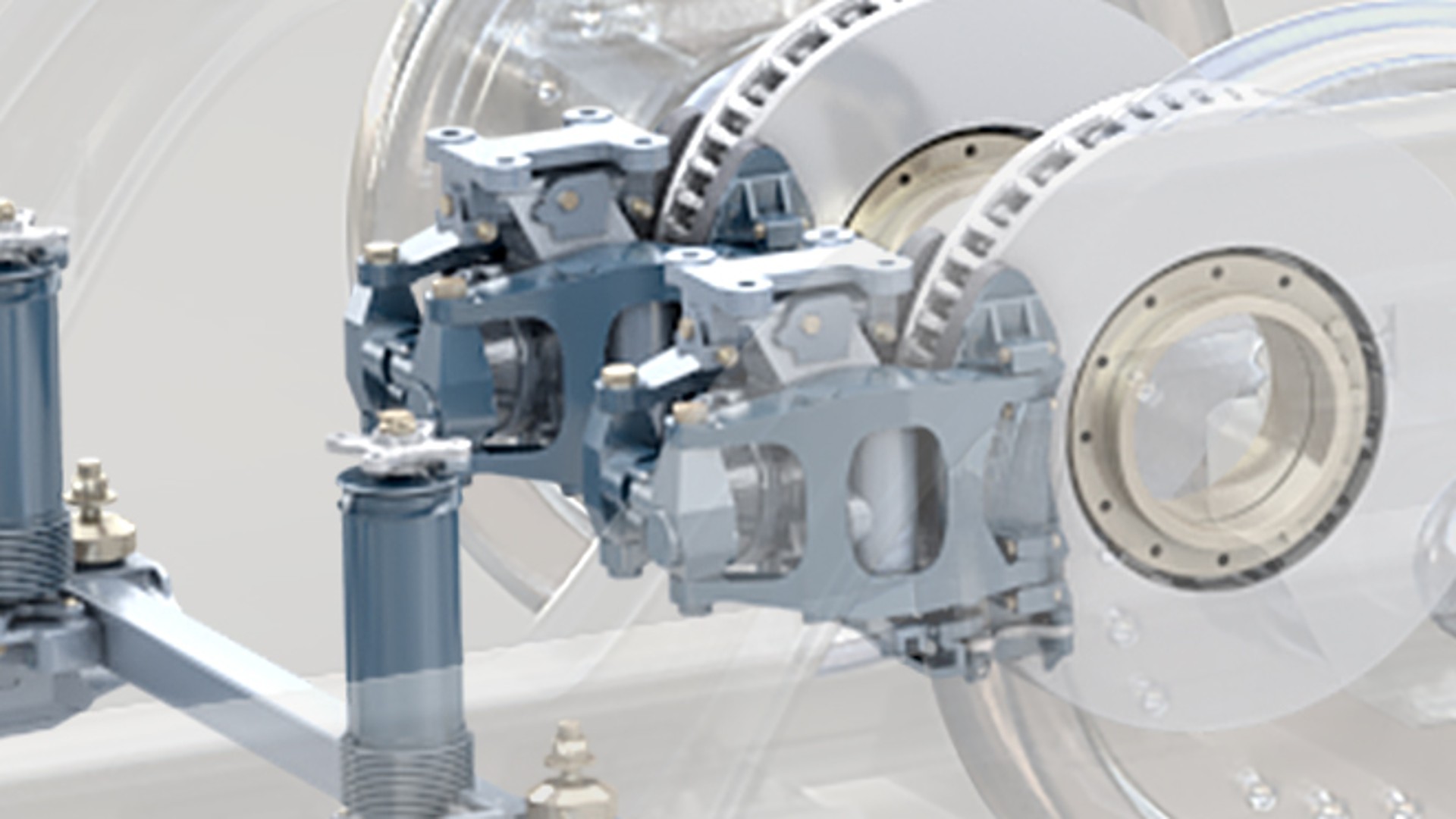Brake system components with rotors and calipers.