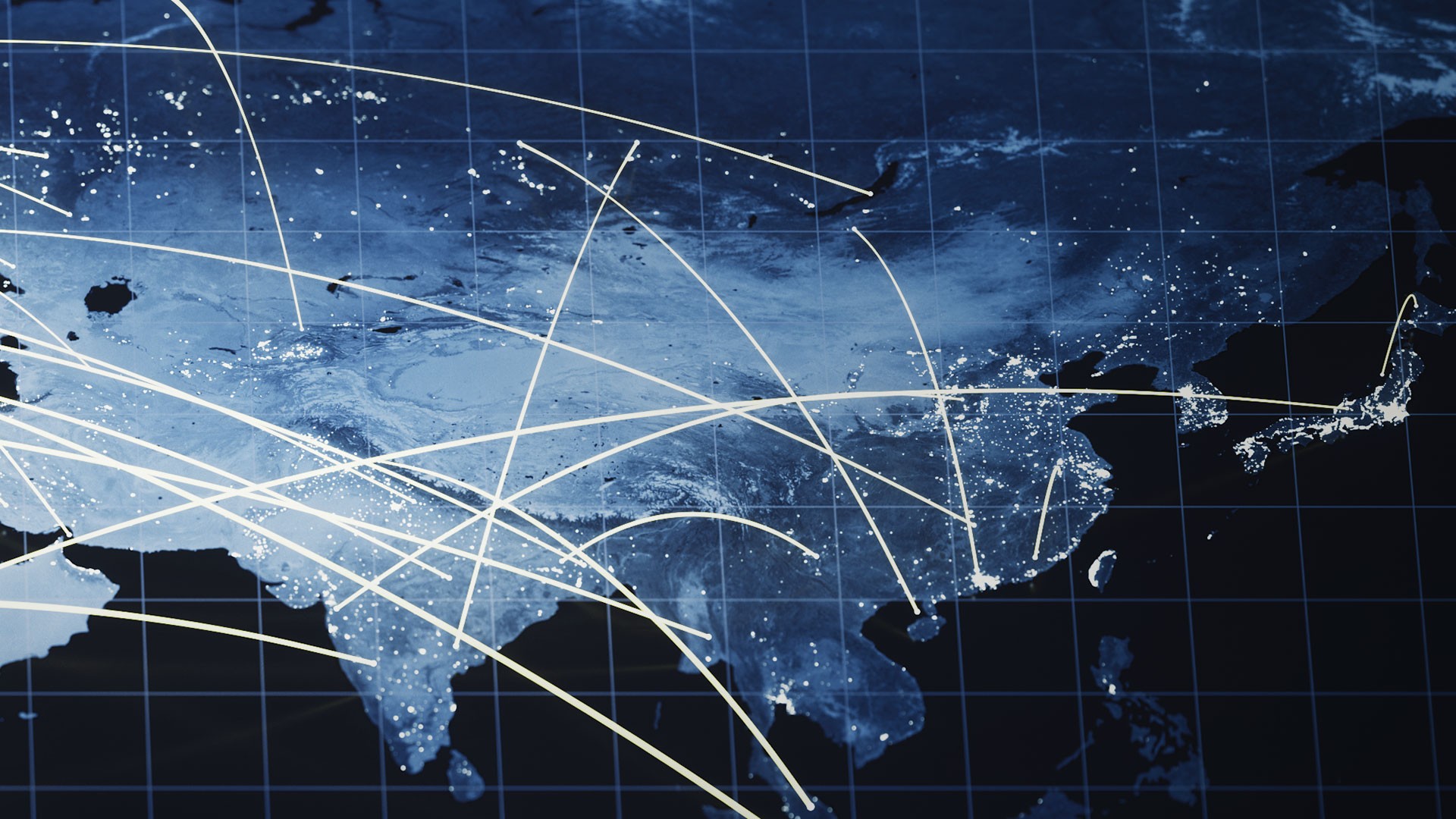 Global map with illuminated connectivity lines.